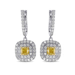 Fancy Vivid Yellow Cushion Double Halo Drop Diamond Earrings