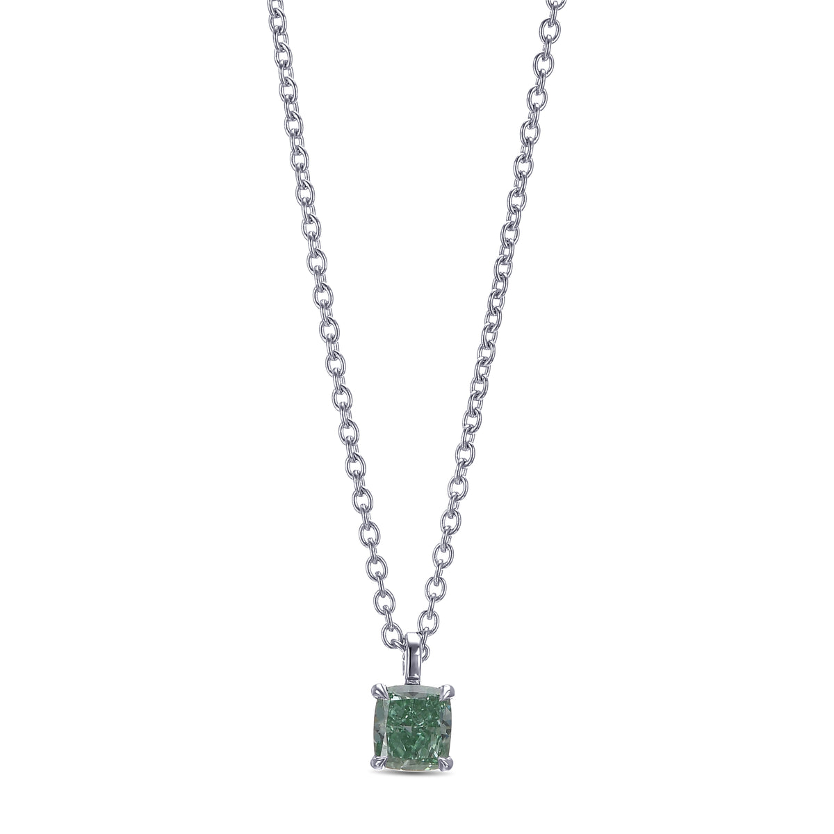 Fancy Vivid Green Cushion Solitaire Diamond Pendant