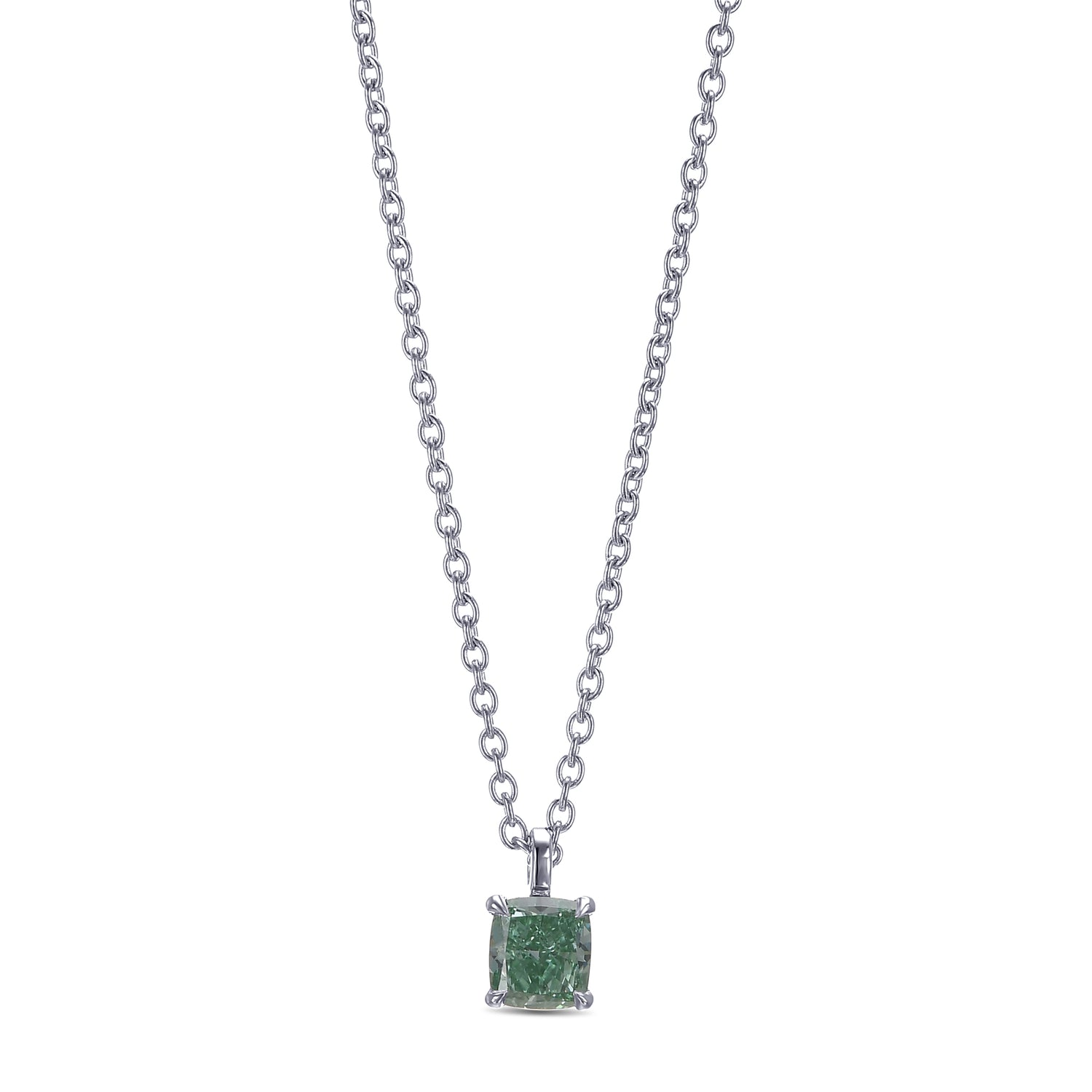 Fancy Vivid Green Cushion Solitaire Diamond Pendant
