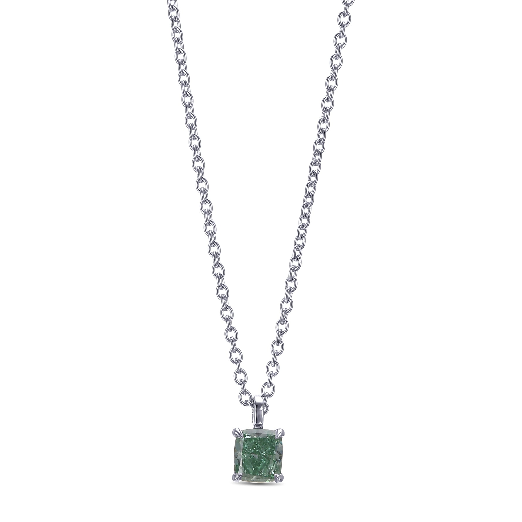 Fancy Vivid Green Cushion Solitaire Diamond Pendant