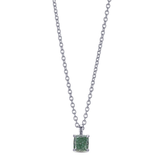 Fancy Vivid Green Cushion Solitaire Diamond Pendant