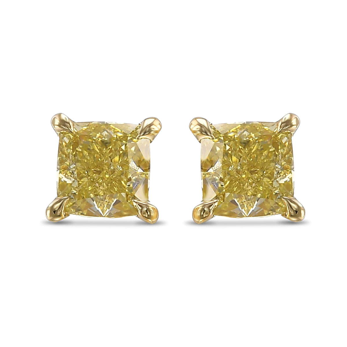 Fancy Yellow Cushion Stud Diamond Earrings