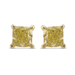 Fancy Yellow Cushion Stud Diamond Earrings