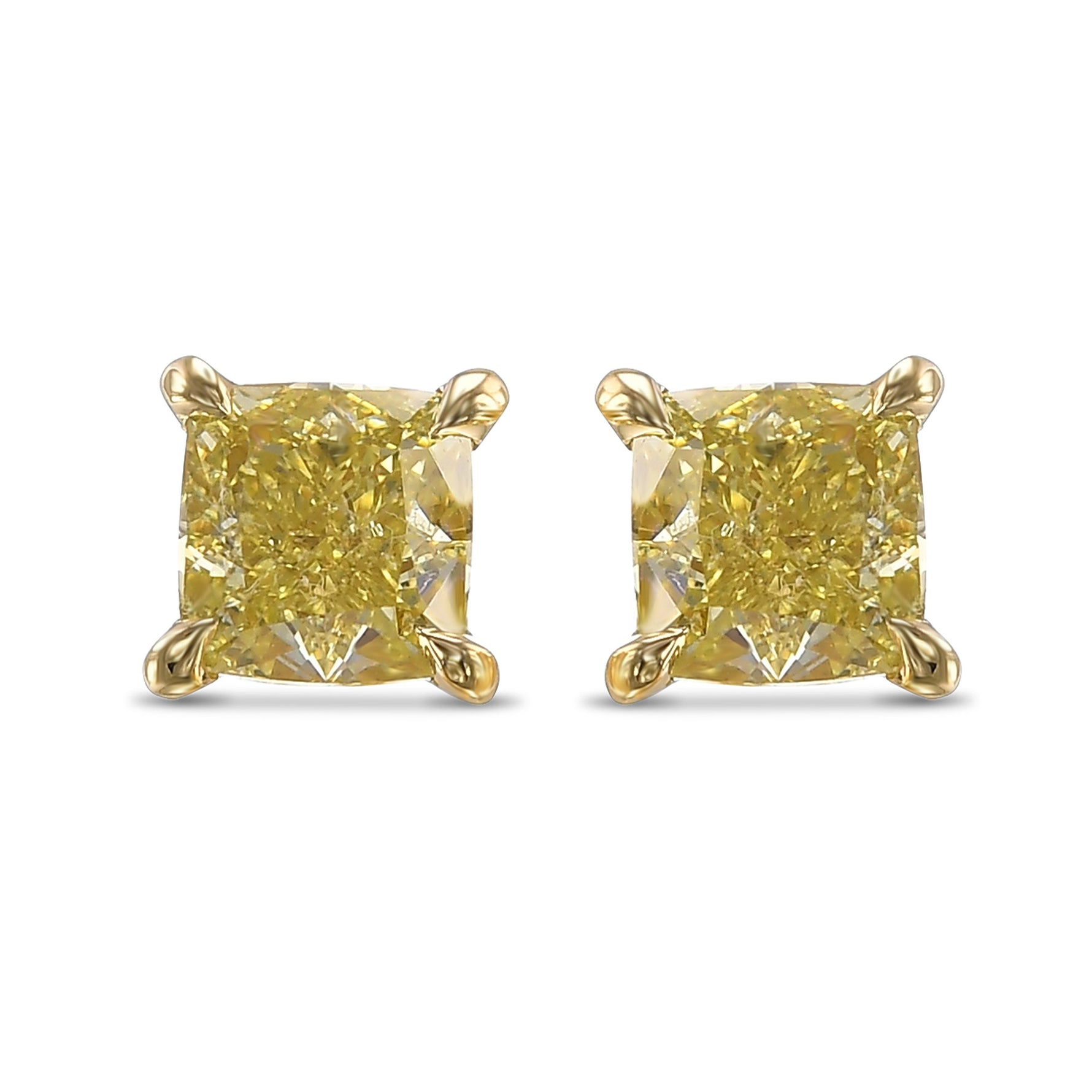 Fancy Yellow Cushion Stud Diamond Earrings
