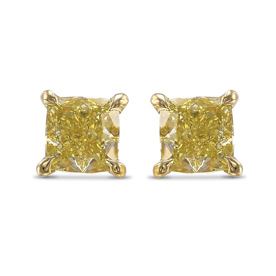Fancy Yellow Cushion Stud Diamond Earrings