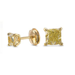 Fancy Yellow Cushion Stud Diamond Earrings