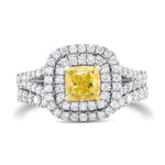 Fancy Intense Yellow Cushion Double Halo Diamond Wedding Set Rings