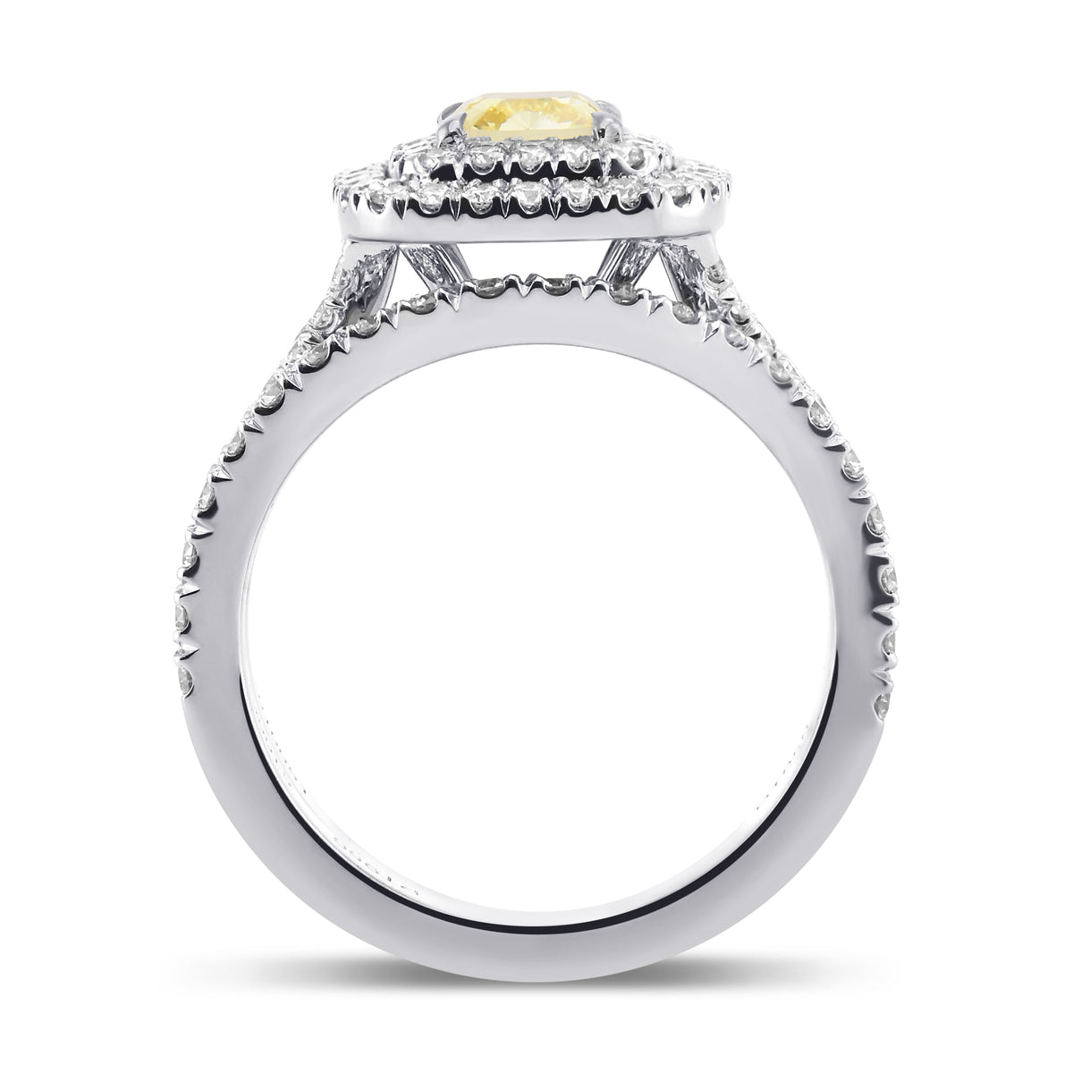 Fancy Intense Yellow Cushion Double Halo Diamond Wedding Set Rings