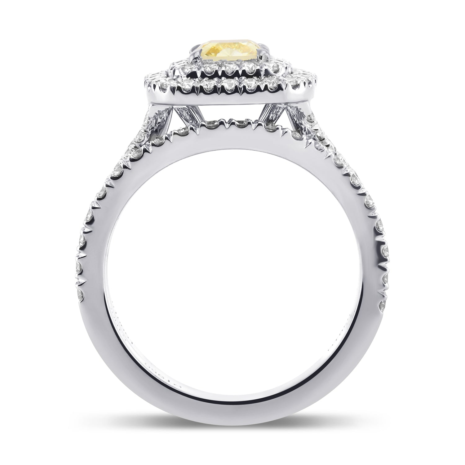 Fancy Intense Yellow Cushion Double Halo Diamond Wedding Set Rings