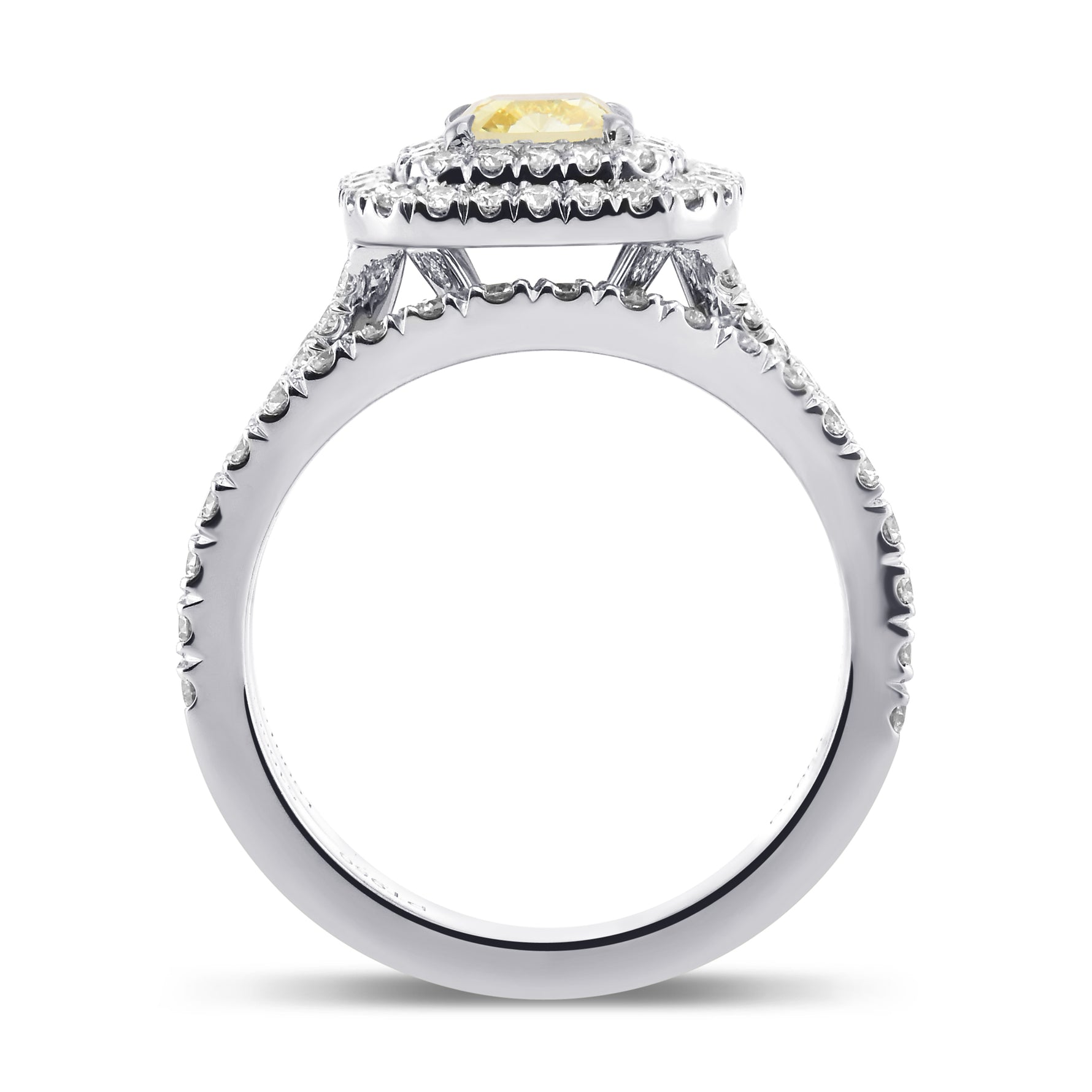 Fancy Intense Yellow Cushion Double Halo Diamond Wedding Set Rings