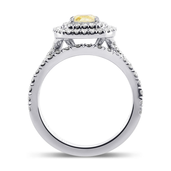 Fancy Intense Yellow Cushion Double Halo Diamond Wedding Set Rings