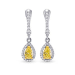Fancy Intense Yellow Pear Shape Halo Drop Diamonds Earrings set in 18K gold