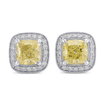 Fancy Light Yellow Cushion Halo Diamond Earrings