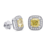 Fancy Light Yellow Cushion Halo Diamond Earrings