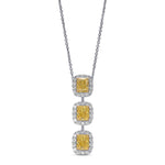  Fancy Intense Yellow Radiant 3 Stone Diamond Drop Halo Pendant