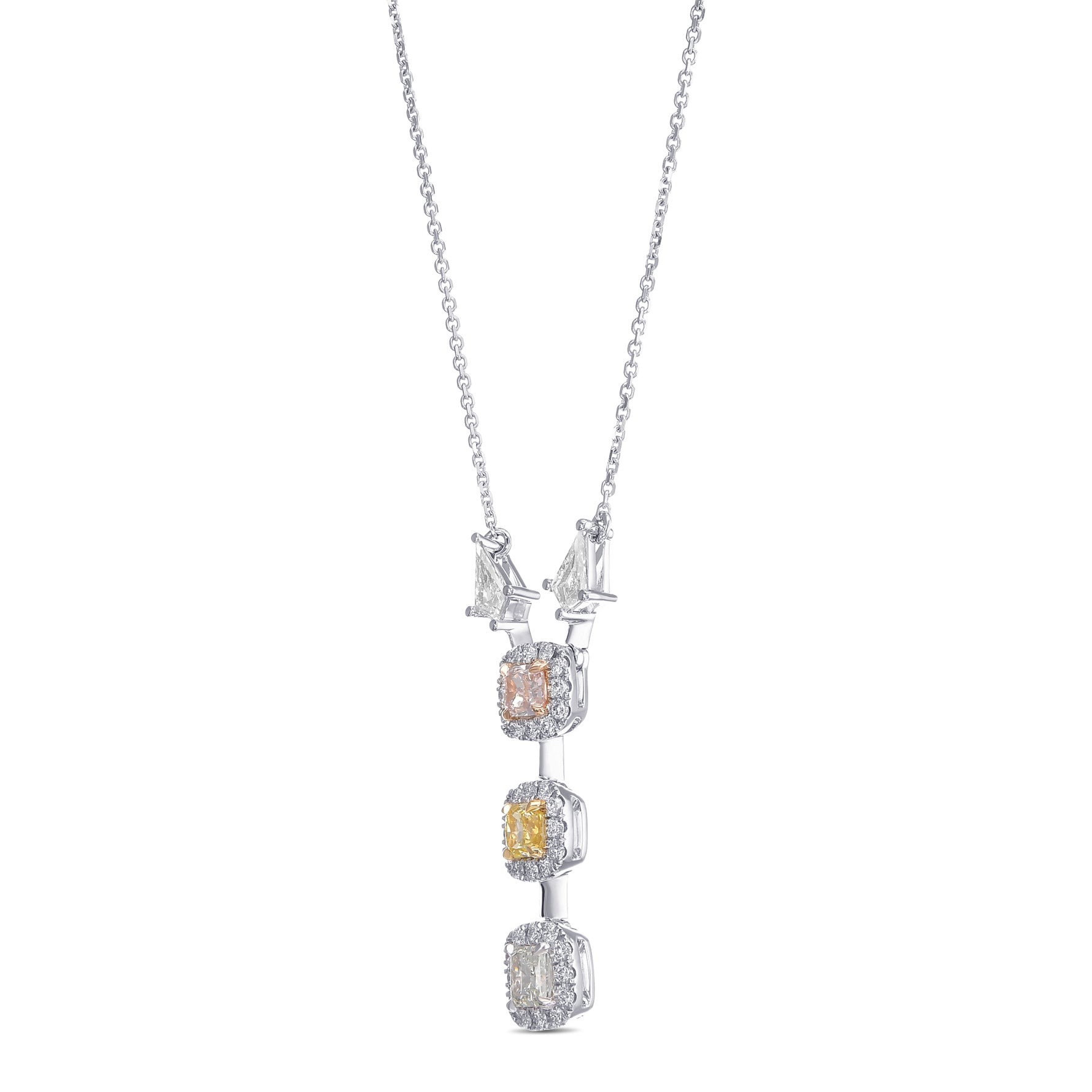 Mixed Color Radiant Diamond Drop Pendant