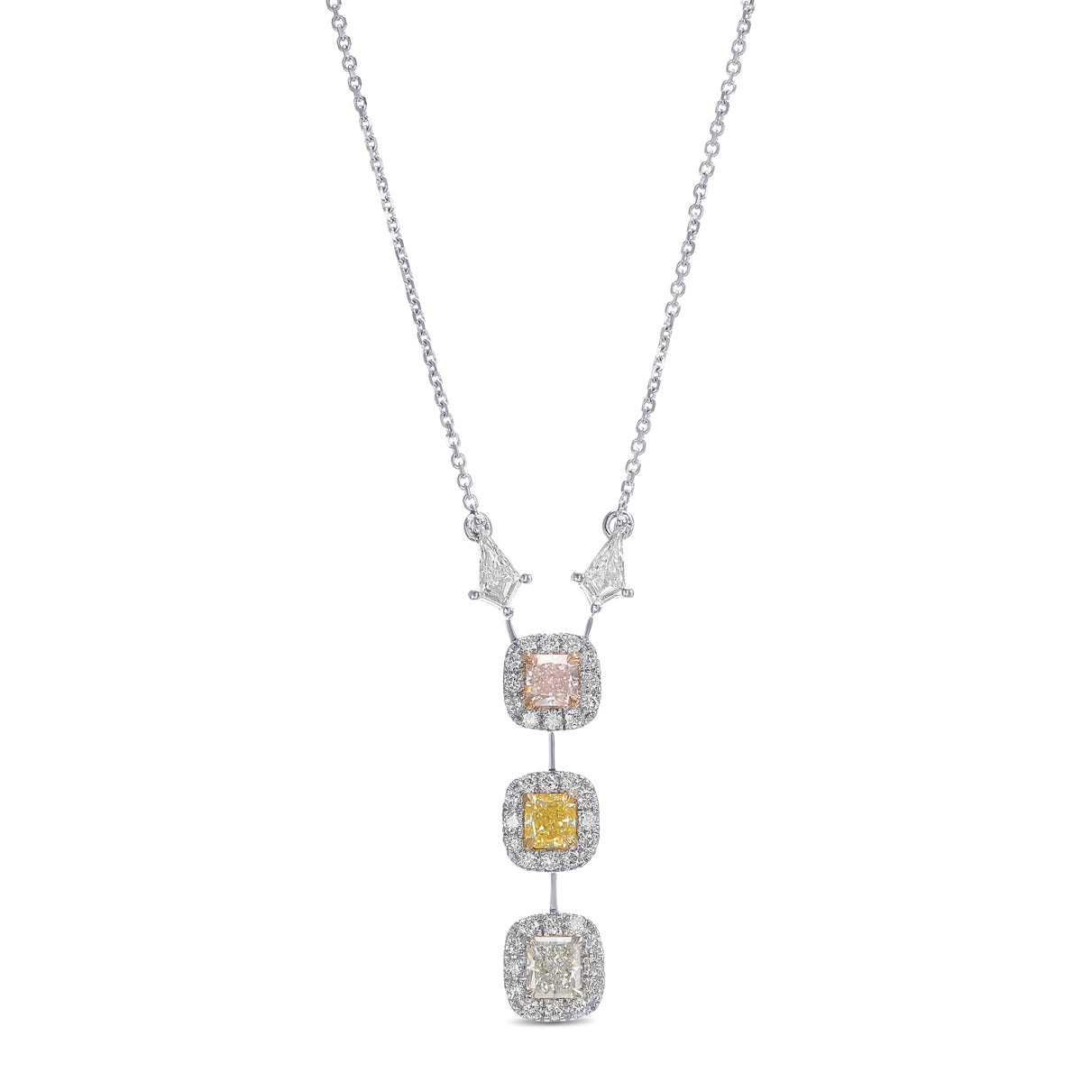 Mixed Color Radiant Diamond Drop Pendant