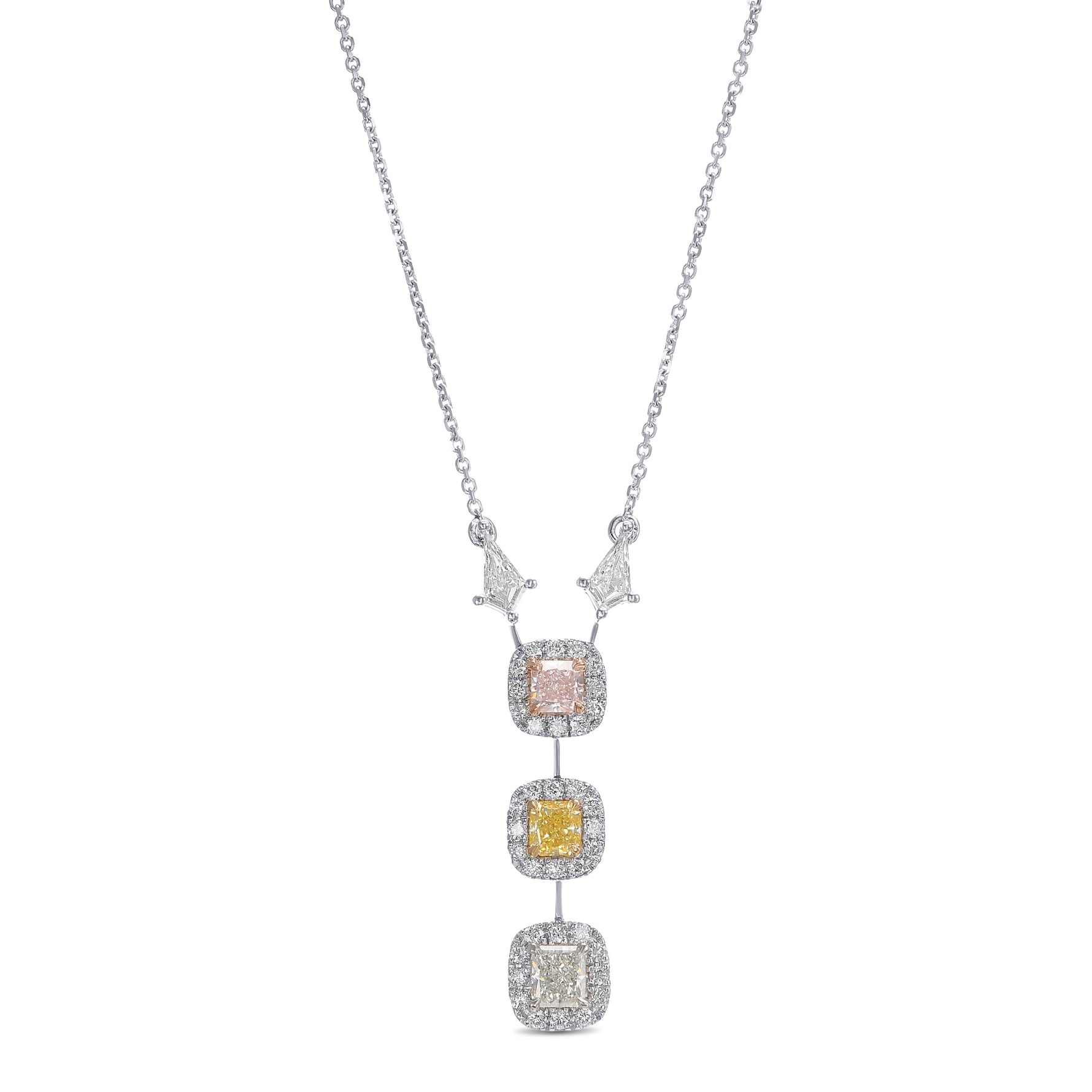 Mixed Color Radiant Diamond Drop Pendant
