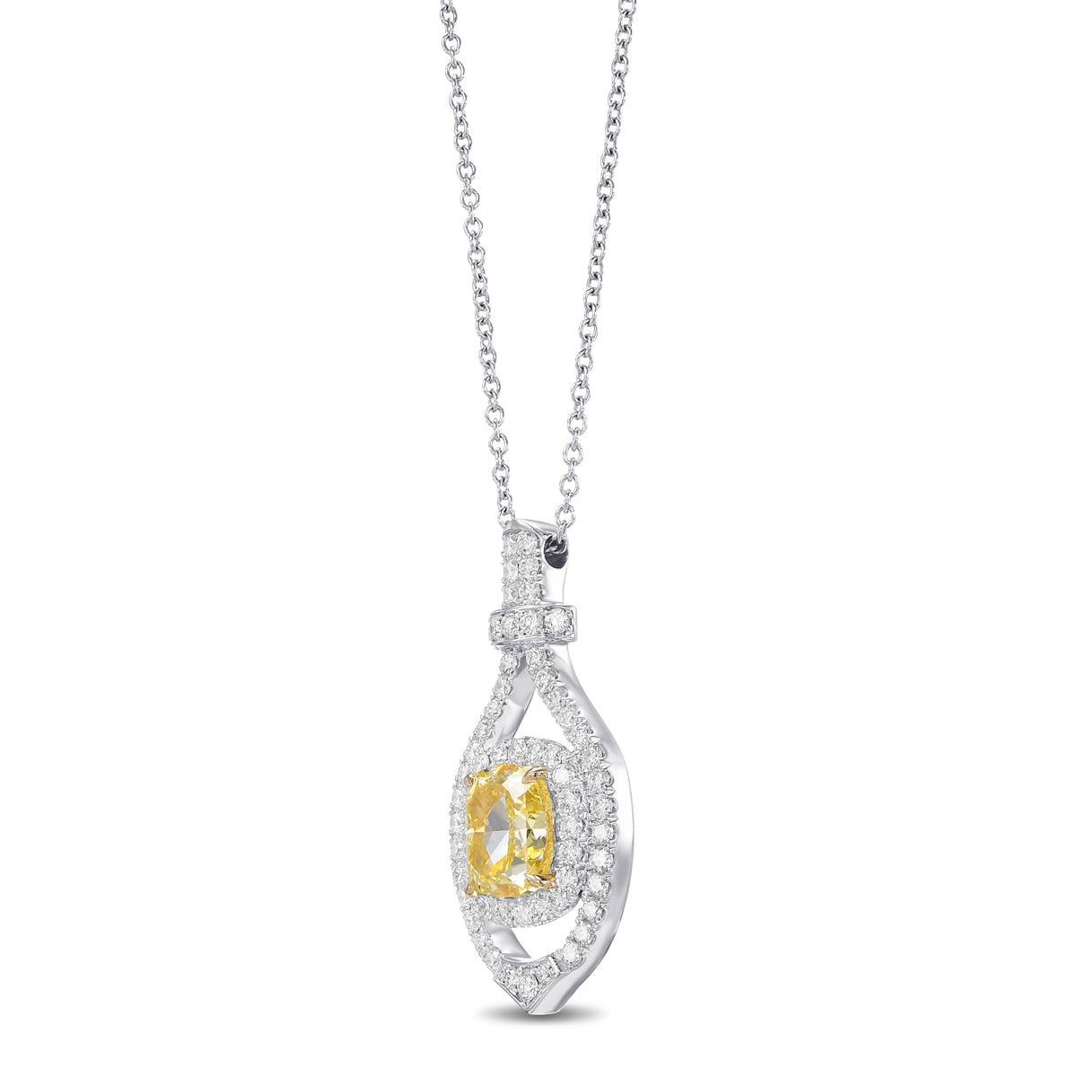 Fancy Intense Yellow Double Halo Diamond Pendant