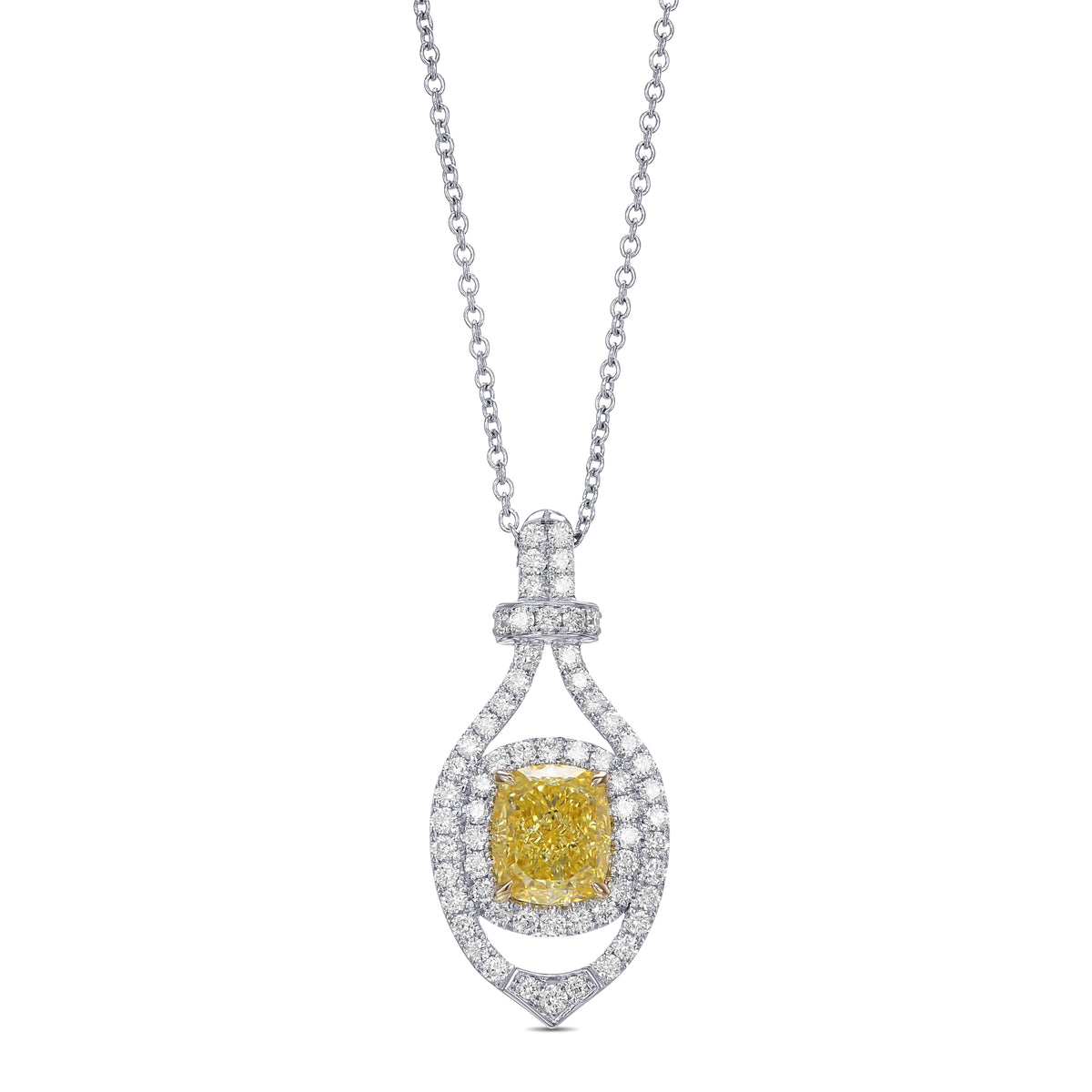 Fancy Intense Yellow Double Halo Diamond Pendant