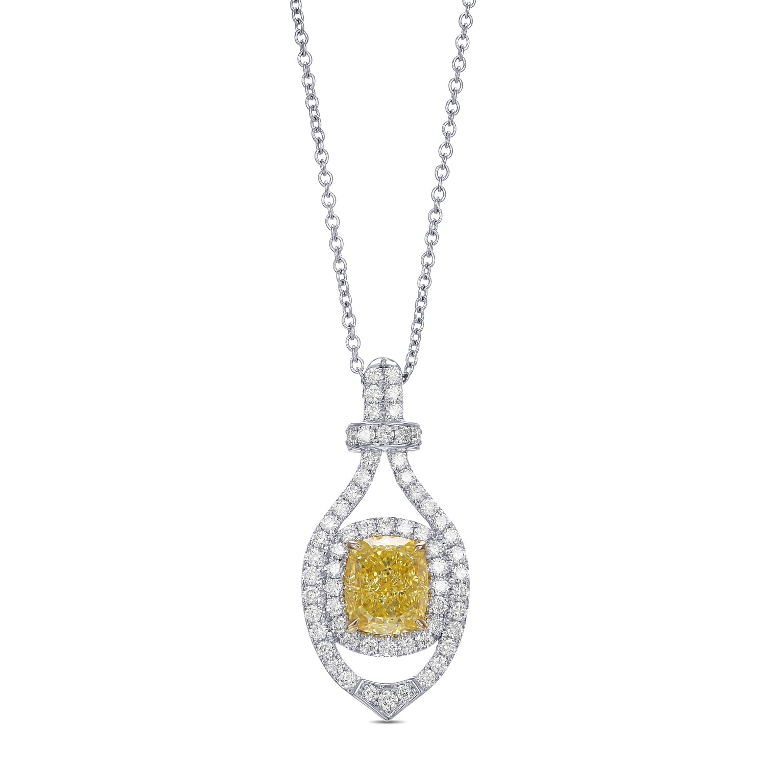 Fancy Intense Yellow Double Halo Diamond Pendant