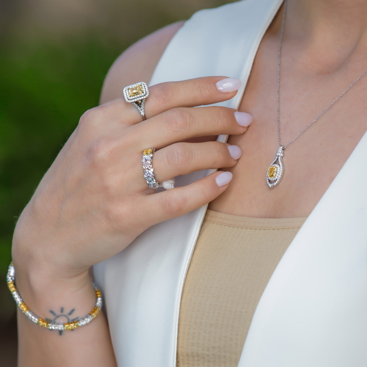 Fancy Intense Yellow Double Halo Diamond Pendant