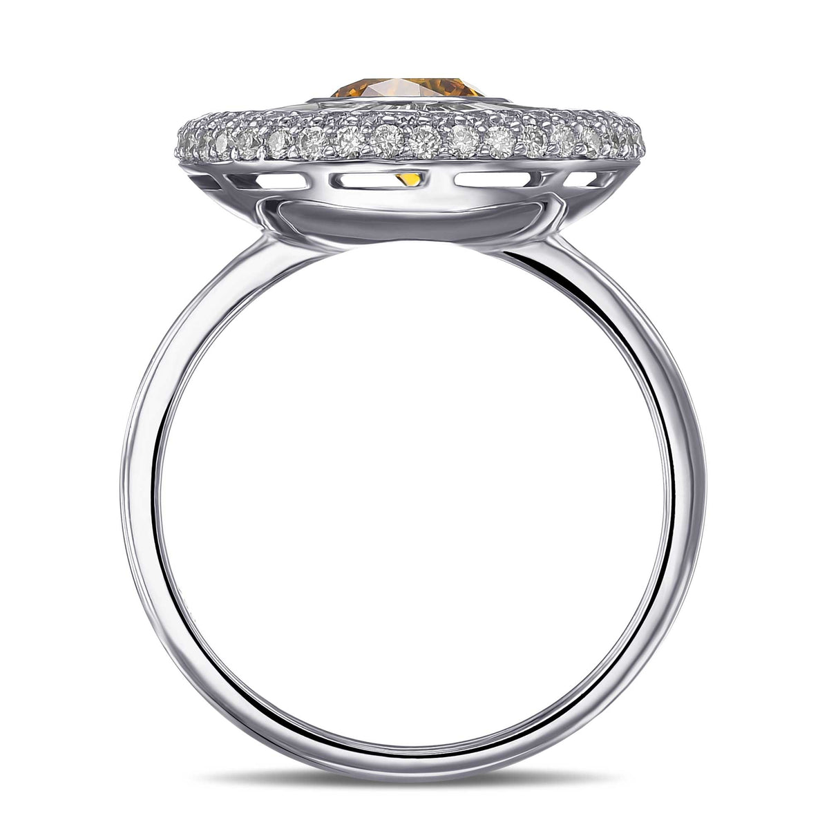Round Fancy Deep Yellow Orange Diamond Halo Ring