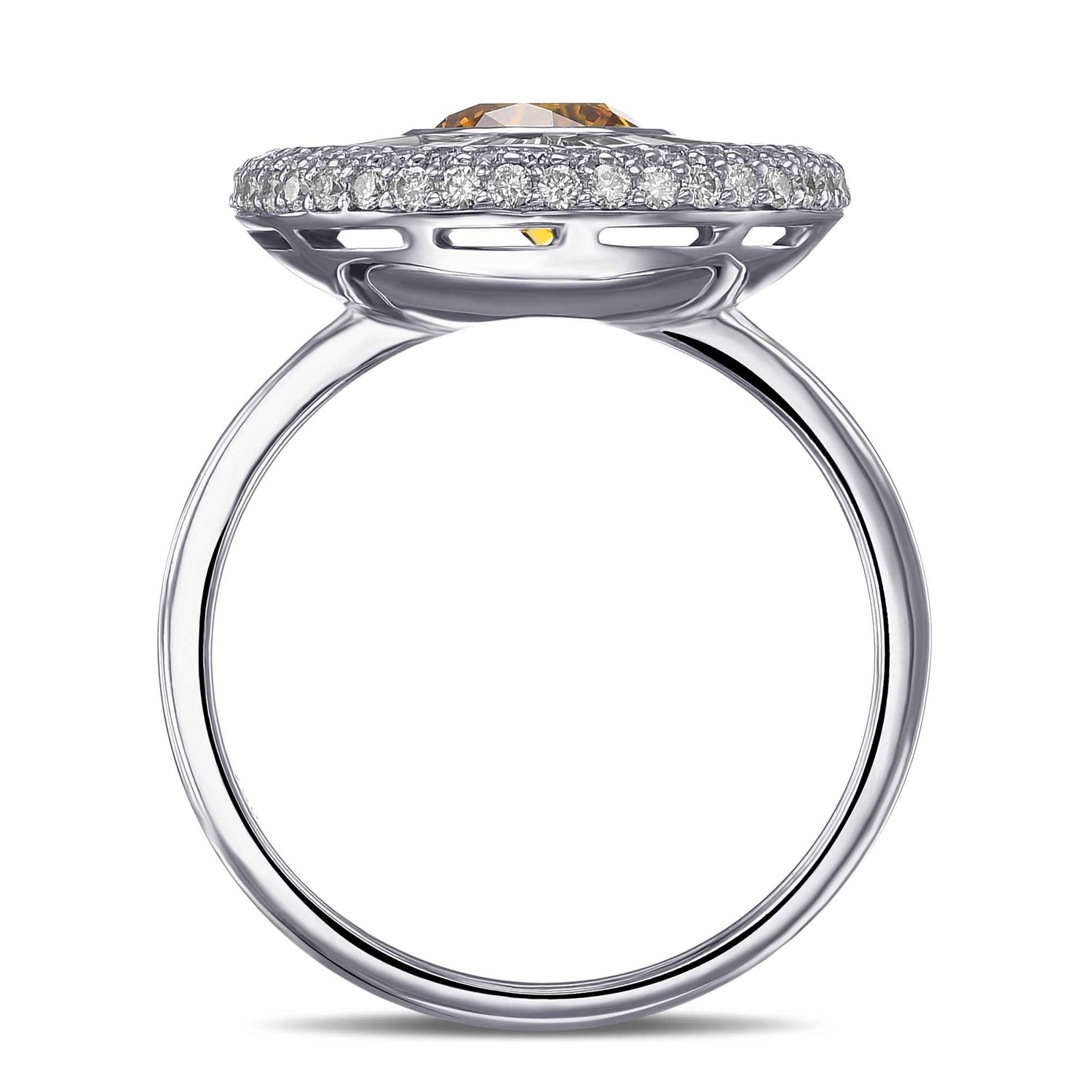 Round Fancy Deep Yellow Orange Diamond Halo Ring