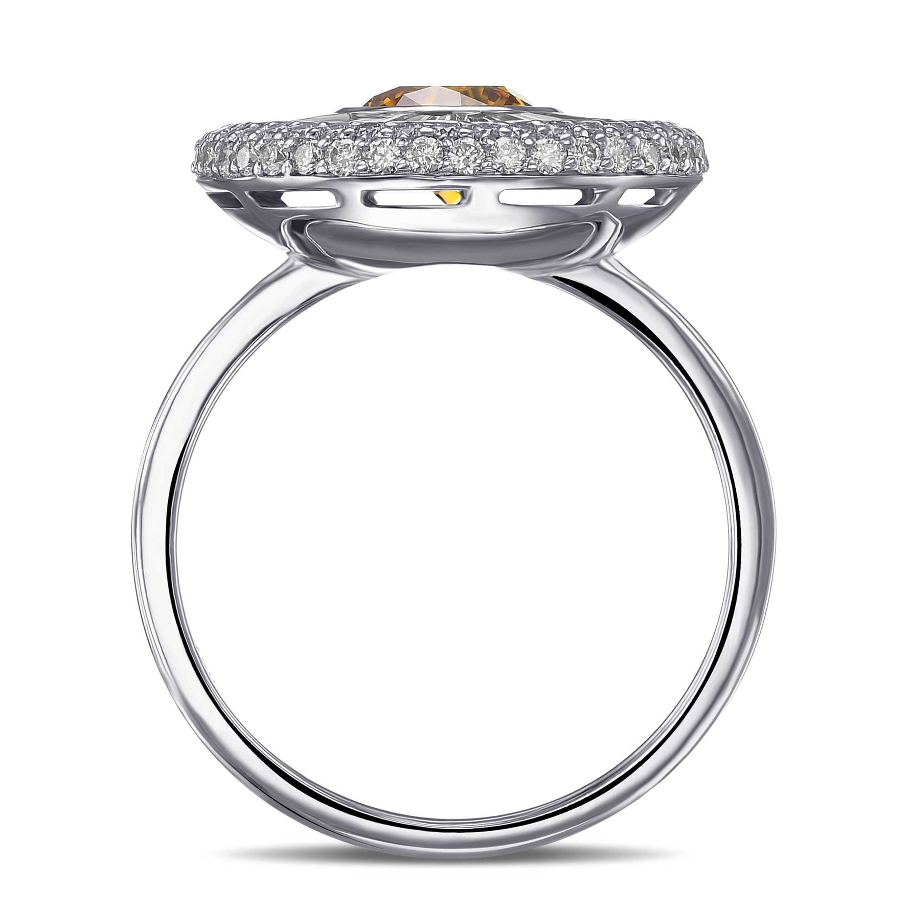 Round Fancy Deep Yellow Orange Diamond Halo Ring