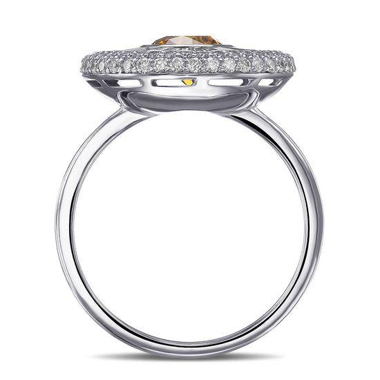Round Fancy Deep Yellow Orange Diamond Halo Ring