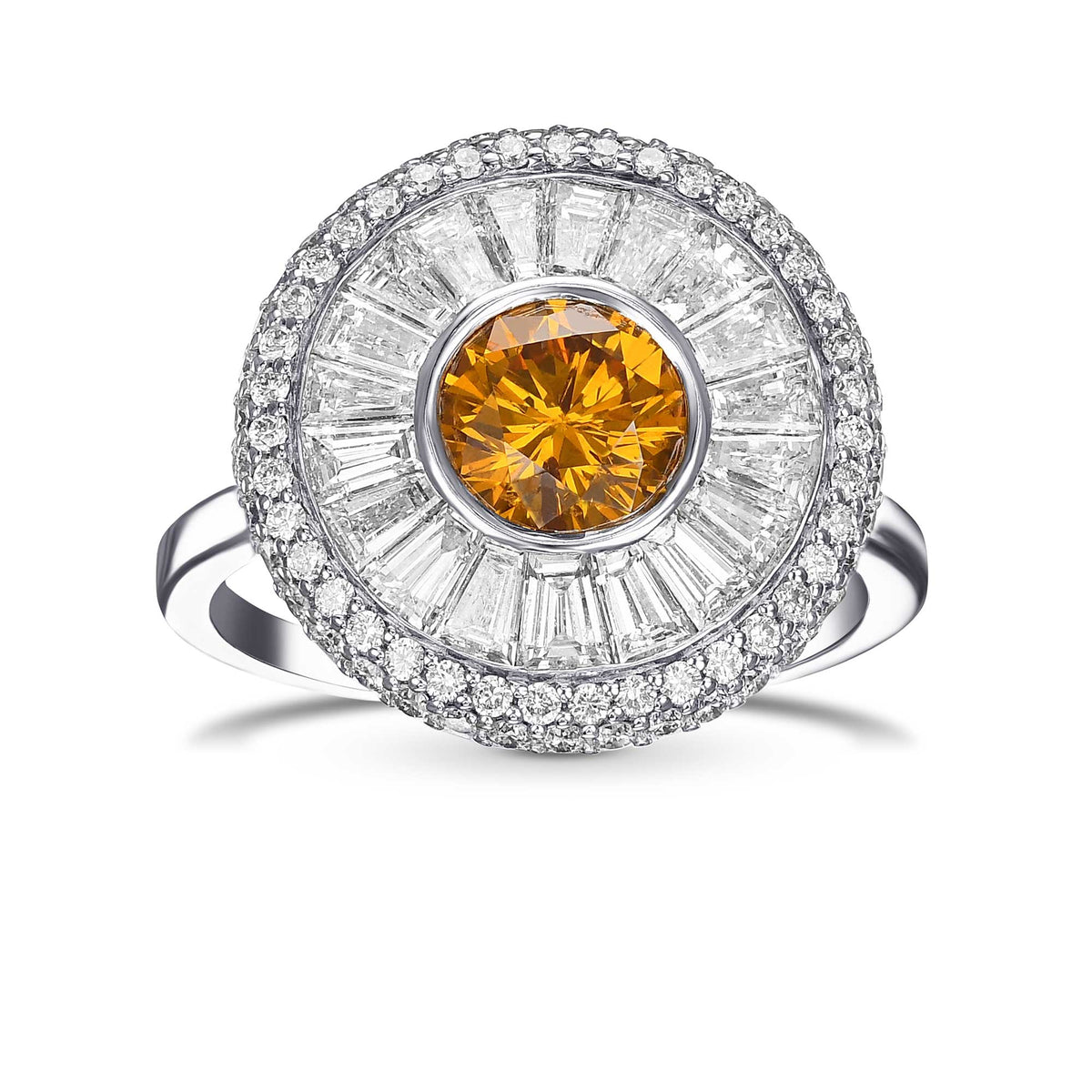 Round Fancy Deep Yellow Orange Diamond Halo Ring