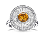 Round Fancy Deep Yellow Orange Diamond Halo Ring