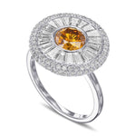 Round Fancy Deep Yellow Orange Diamond Halo Ring