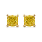 Fancy Vivid Yellow Cushion Stud Diamond Earrings