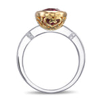 Oval Rubellite Bezel Accented Solitaire Diamond Ring