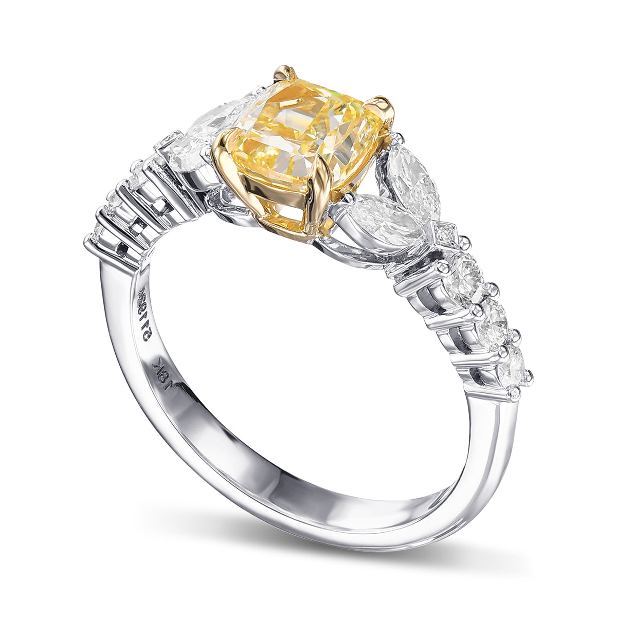 Fancy Yellow Cushion Side Stone Diamond Ring