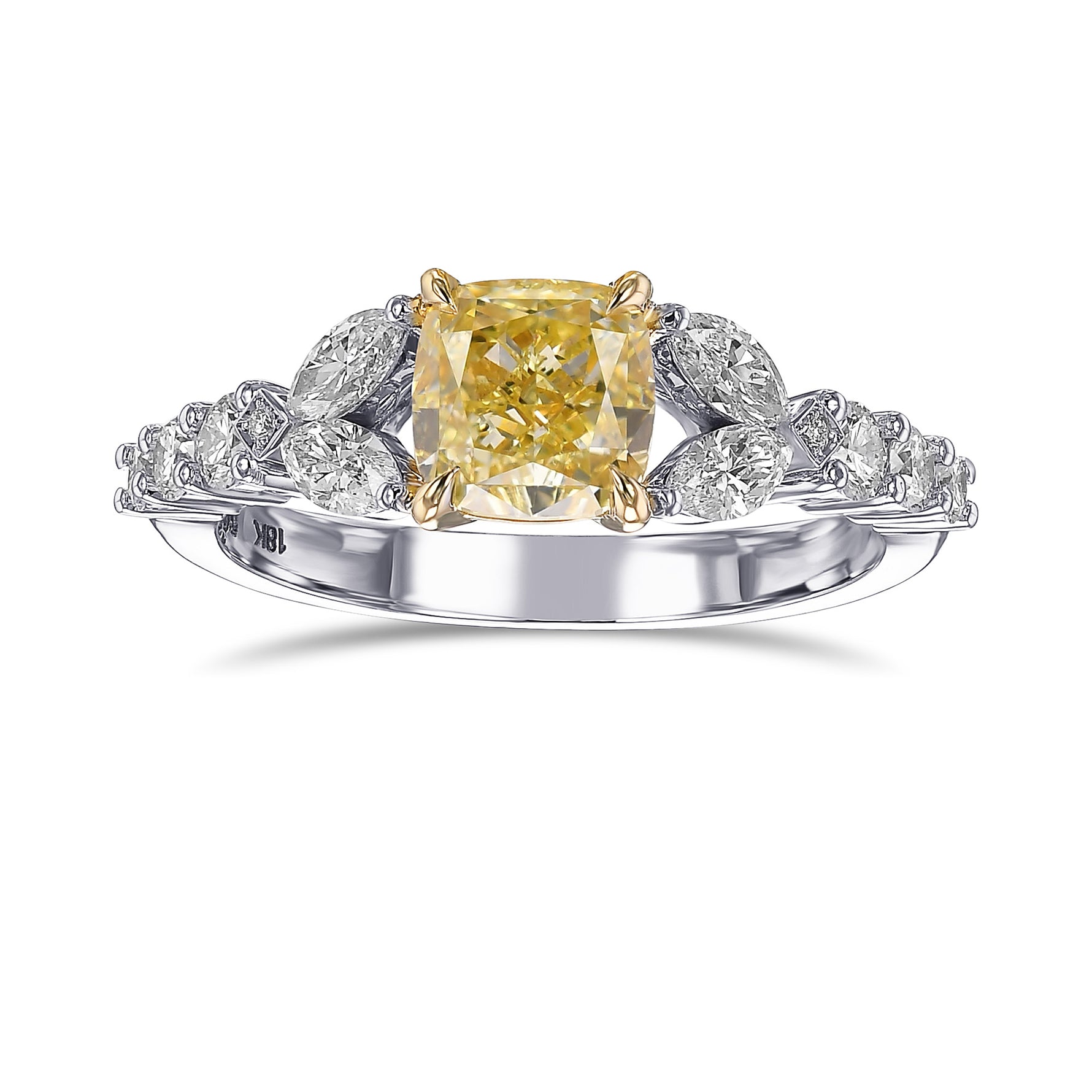 Fancy Yellow Cushion Side Stone Diamond Ring
