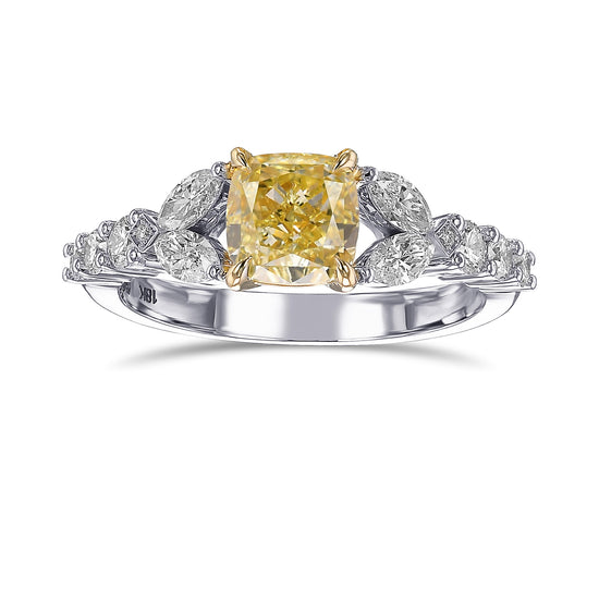 Fancy Yellow Cushion Side Stone Diamond Ring