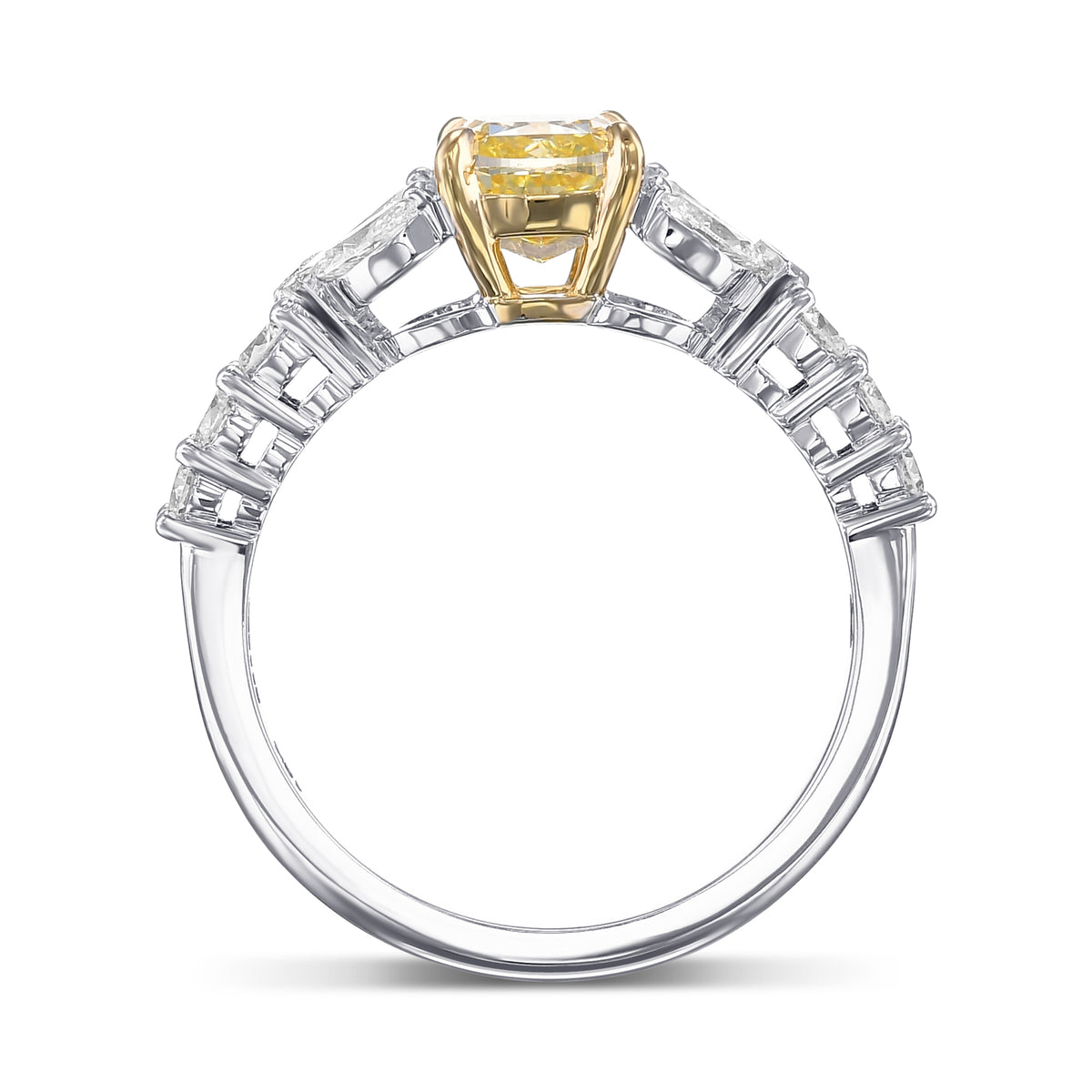 Fancy Yellow Cushion Side Stone Diamond Ring