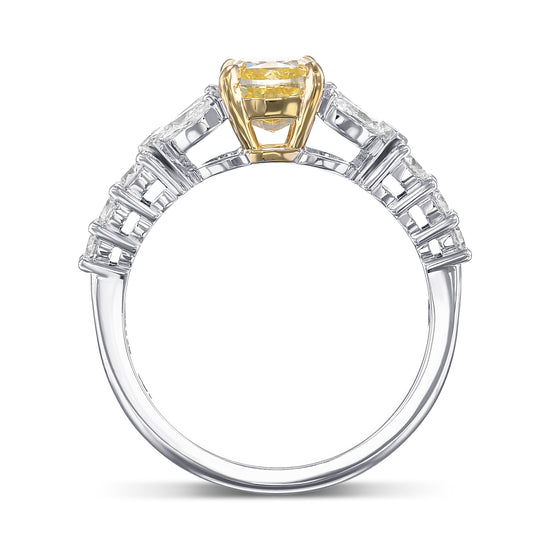 Fancy Yellow Cushion Side Stone Diamond Ring
