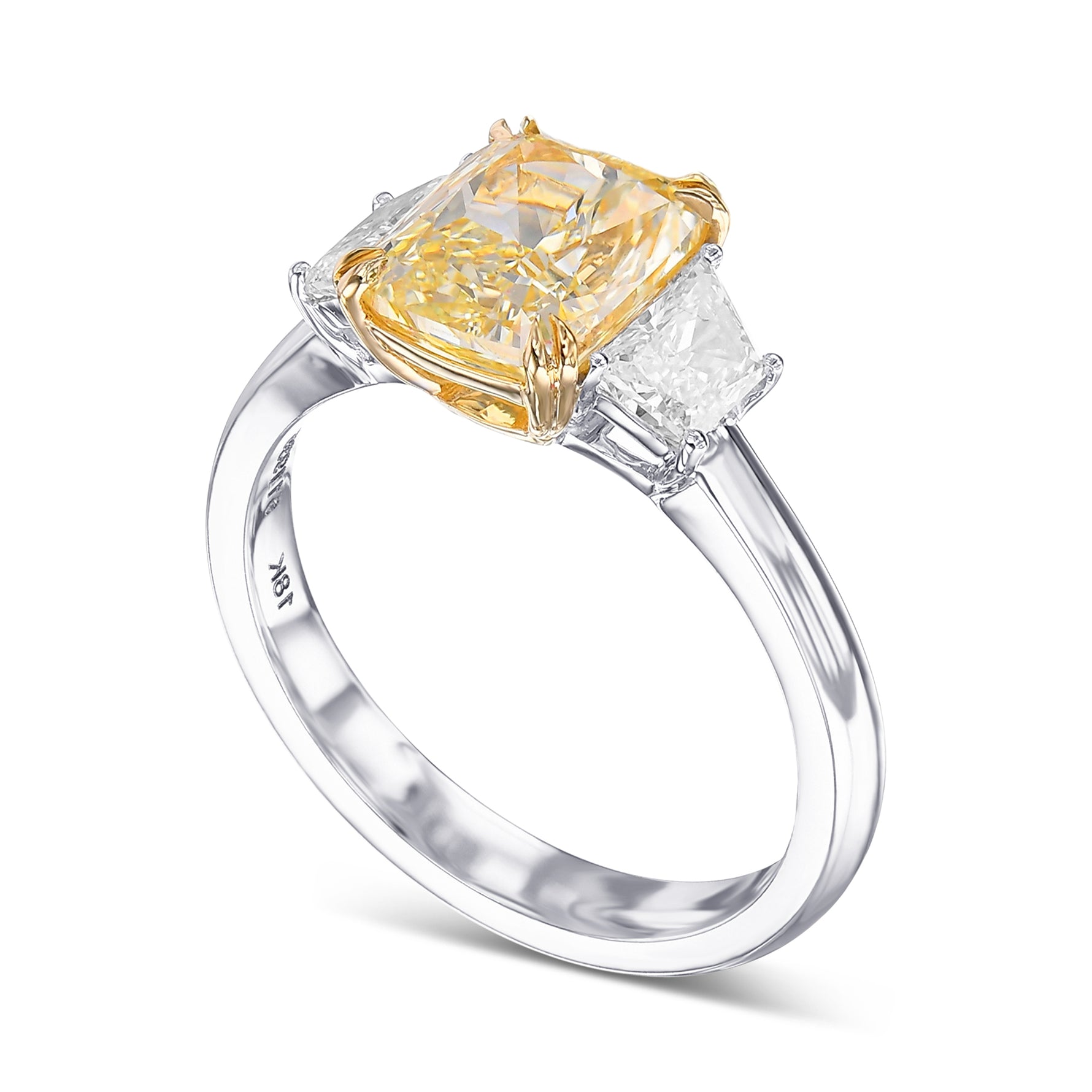 Fancy Yellow Cushion 3 Stone Diamond Ring