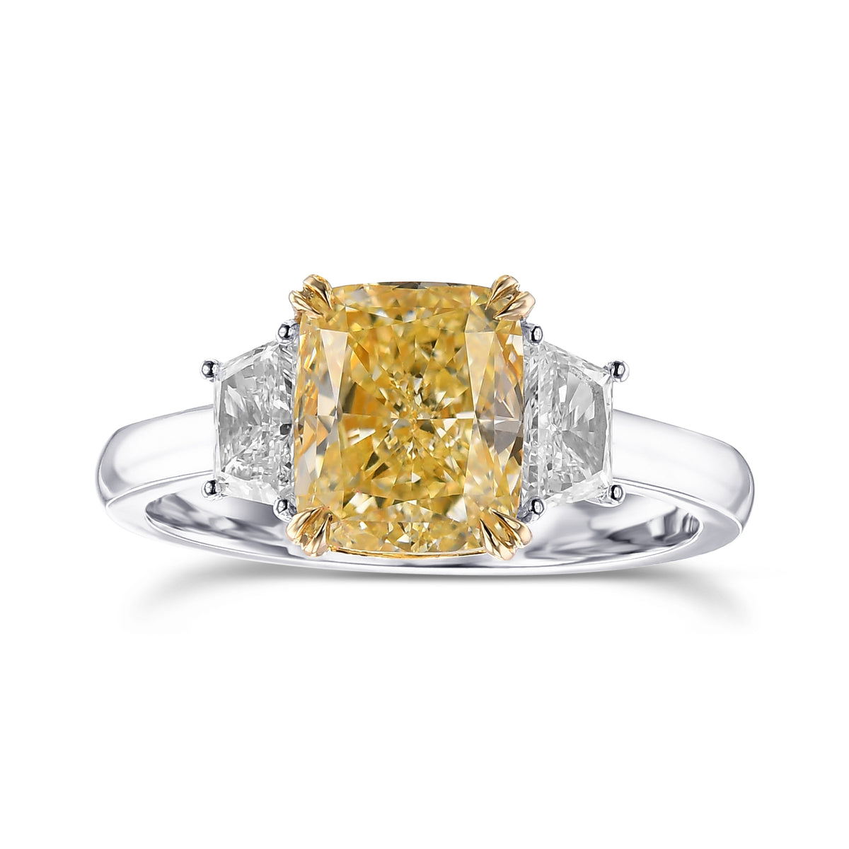 Fancy Yellow Cushion 3 Stone Diamond Ring