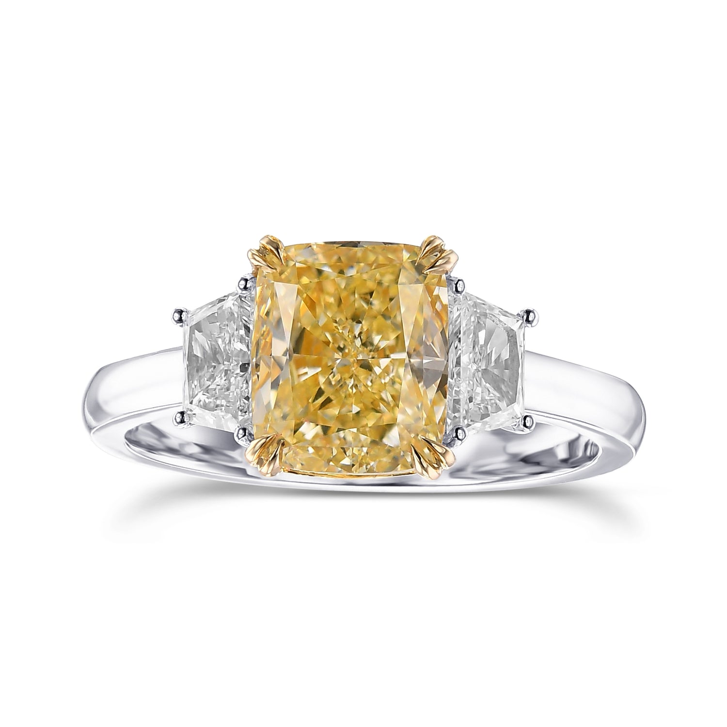 Fancy Yellow Cushion 3 Stone Diamond Ring
