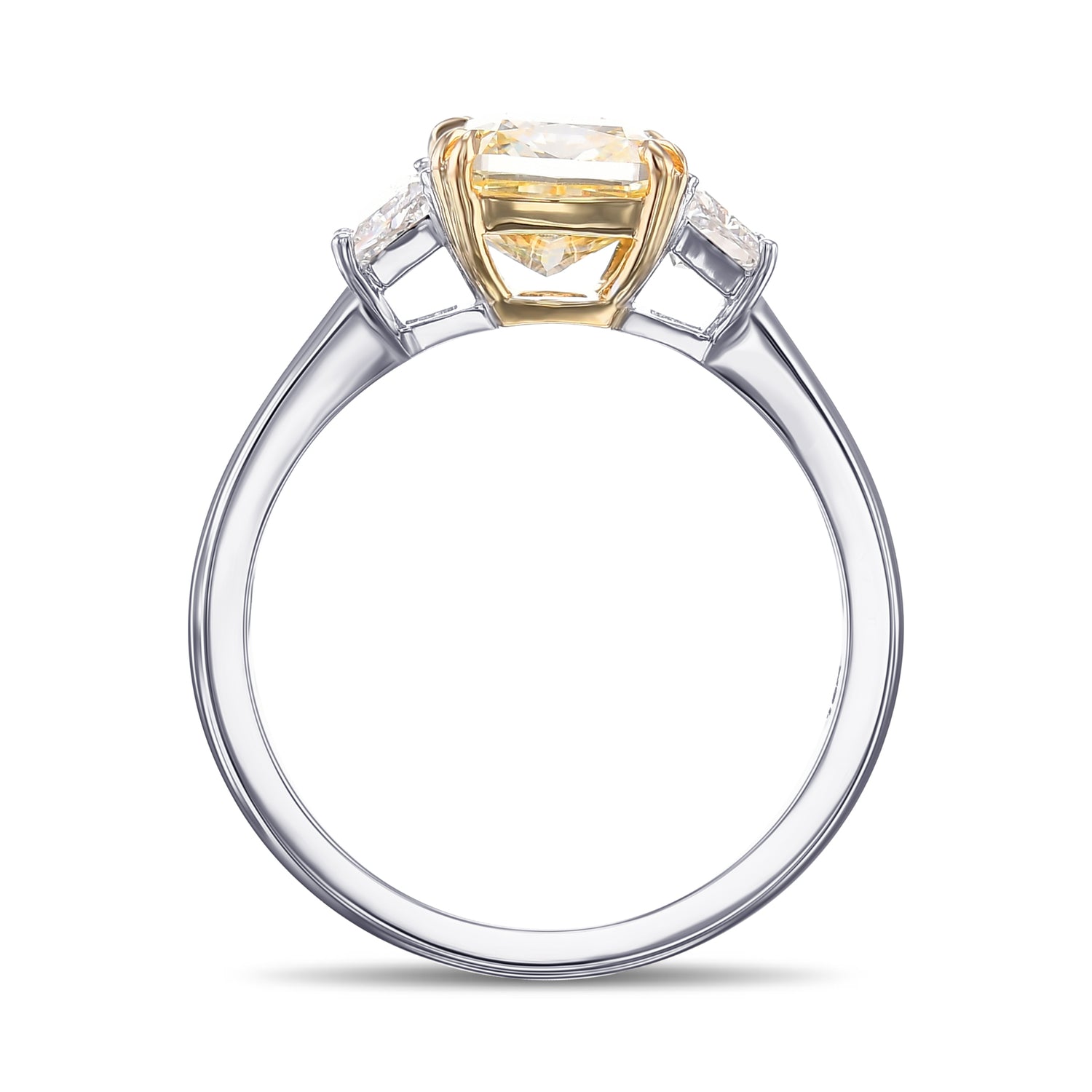 Fancy Yellow Cushion 3 Stone Diamond Ring
