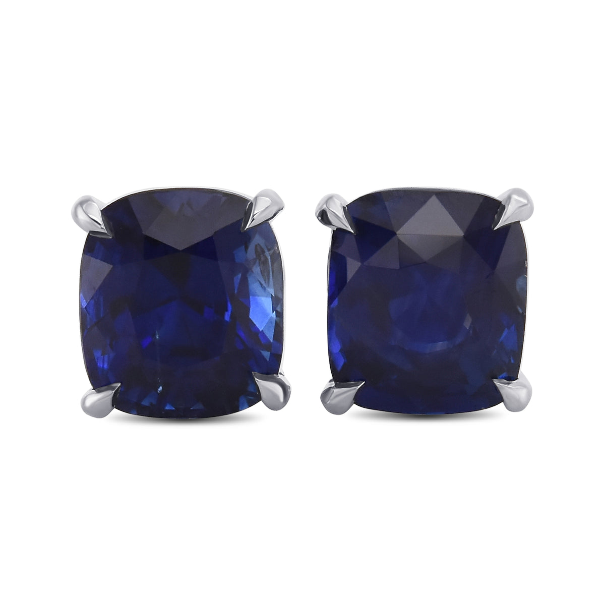 Royal Blue Sapphire Cushion Stud Earrings