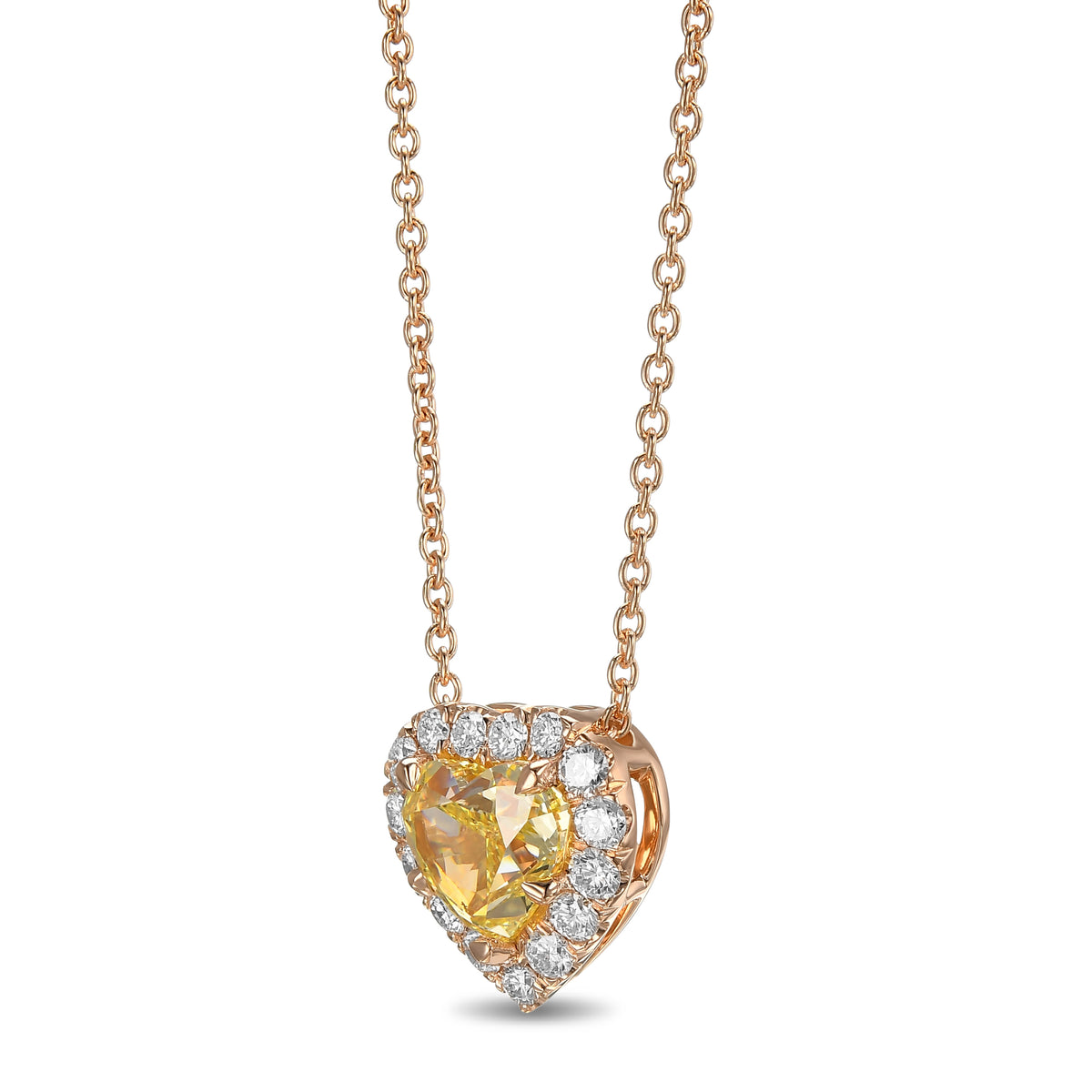 Fancy Intense Yellow Heart Halo Diamond Pendant