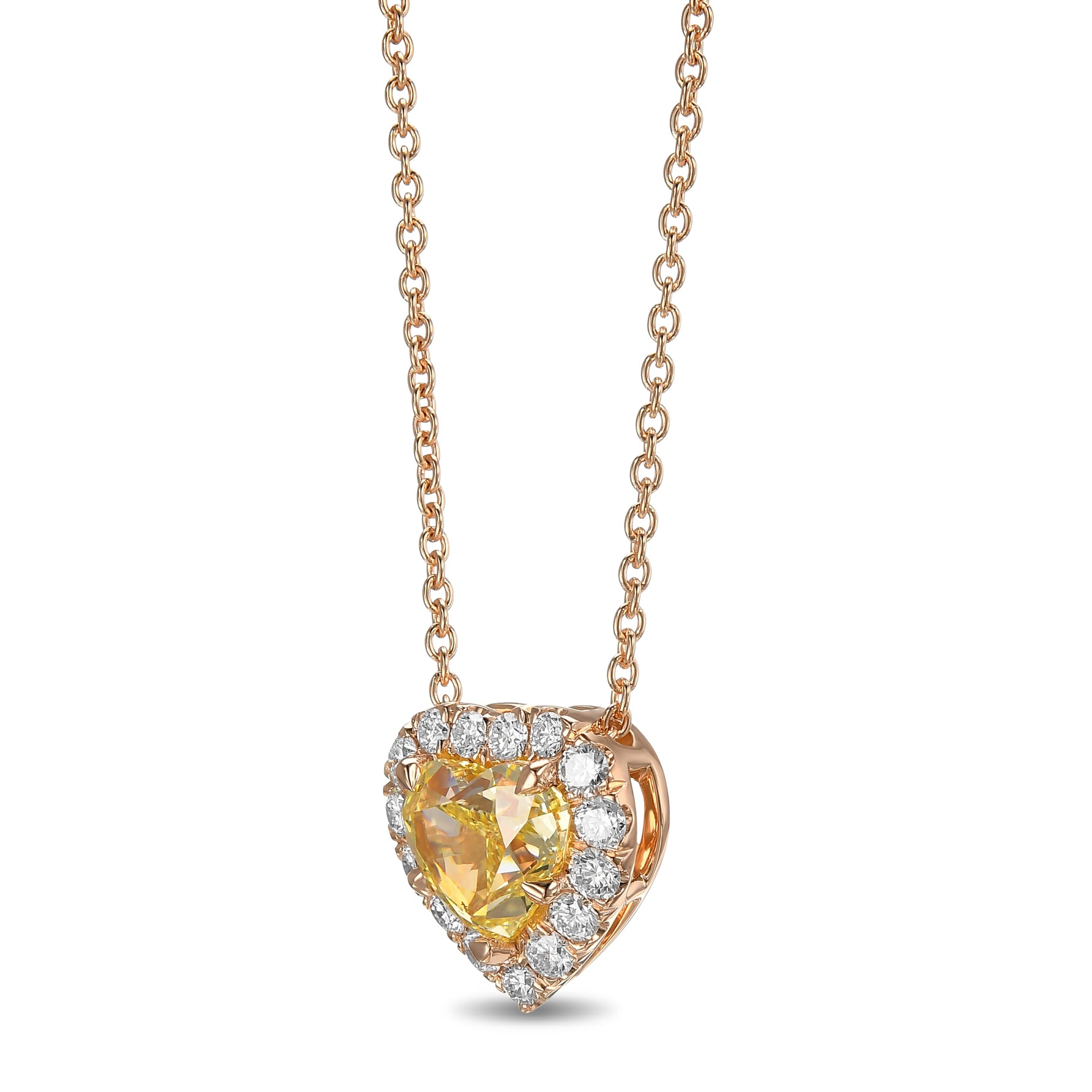 Fancy Intense Yellow Heart Halo Diamond Pendant