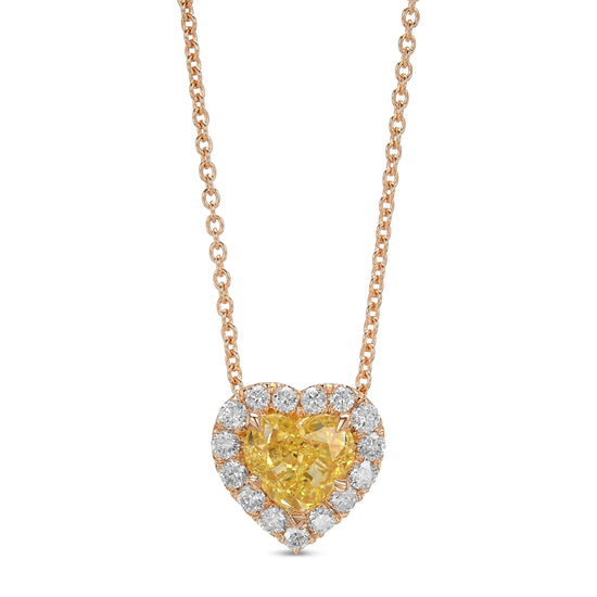 Fancy Intense Yellow Heart Halo Diamond Pendant