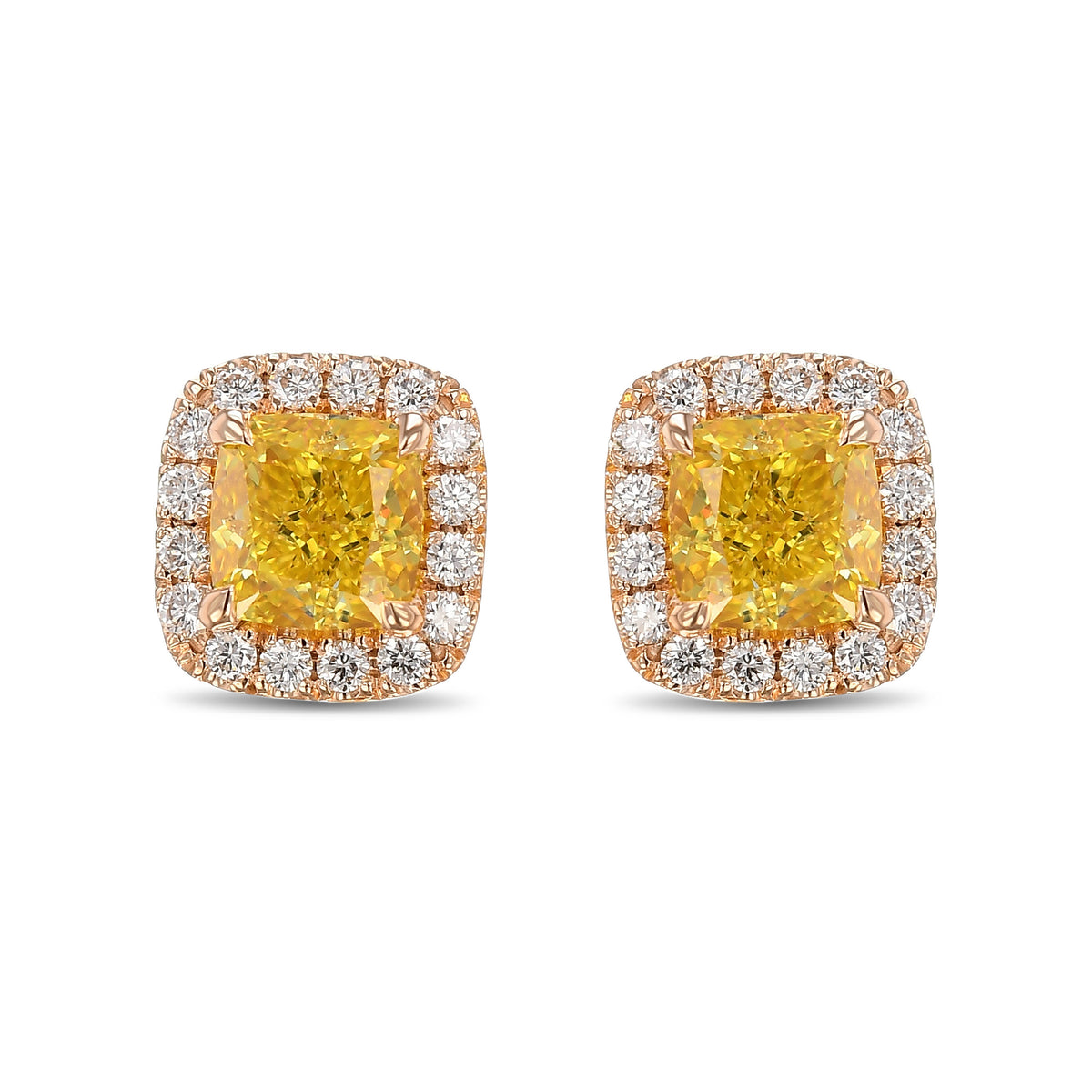 Fancy Vivid Yellow Cushion Halo Diamond Earrings