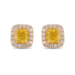 Fancy Vivid Yellow Cushion Halo Diamond Earrings